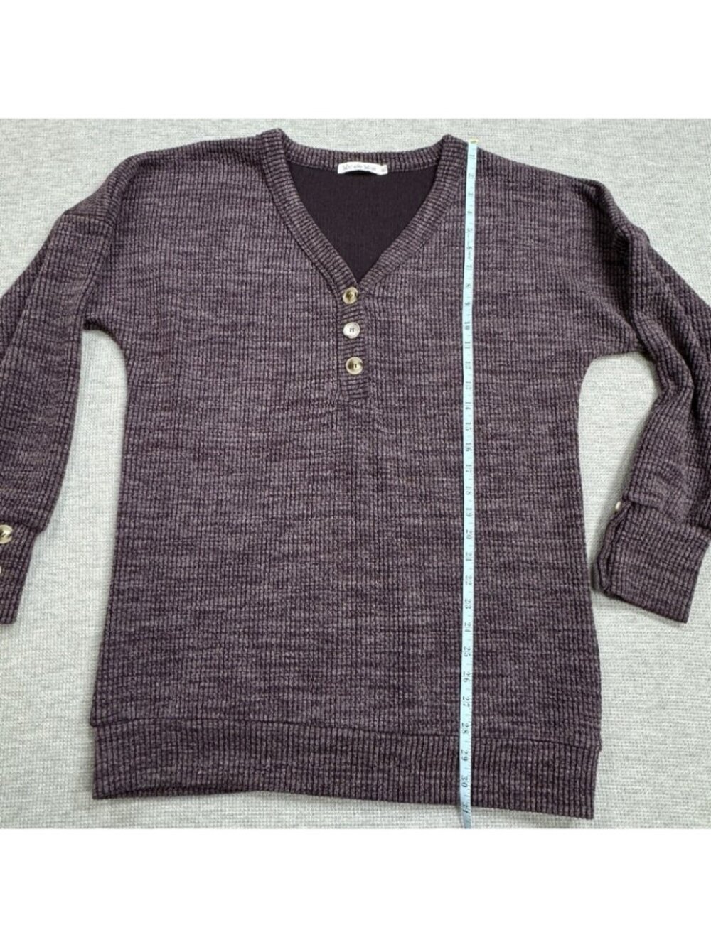 Michelle Mae V Neck Sweater Womens Size XL Purple Faux Buttons Long Sleeve - Picture 12 of 16